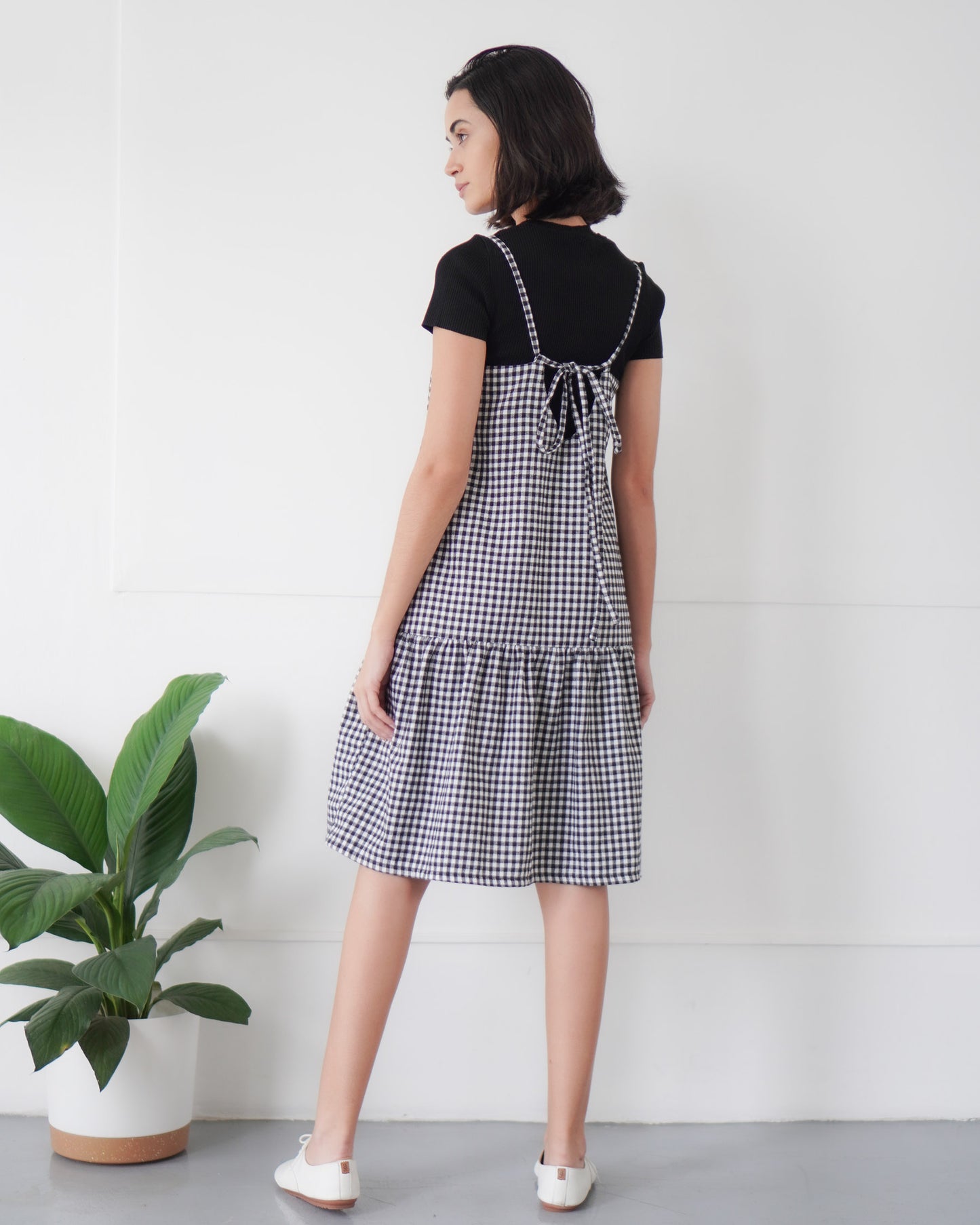 TATIANA Gingham Tie-Back Dress