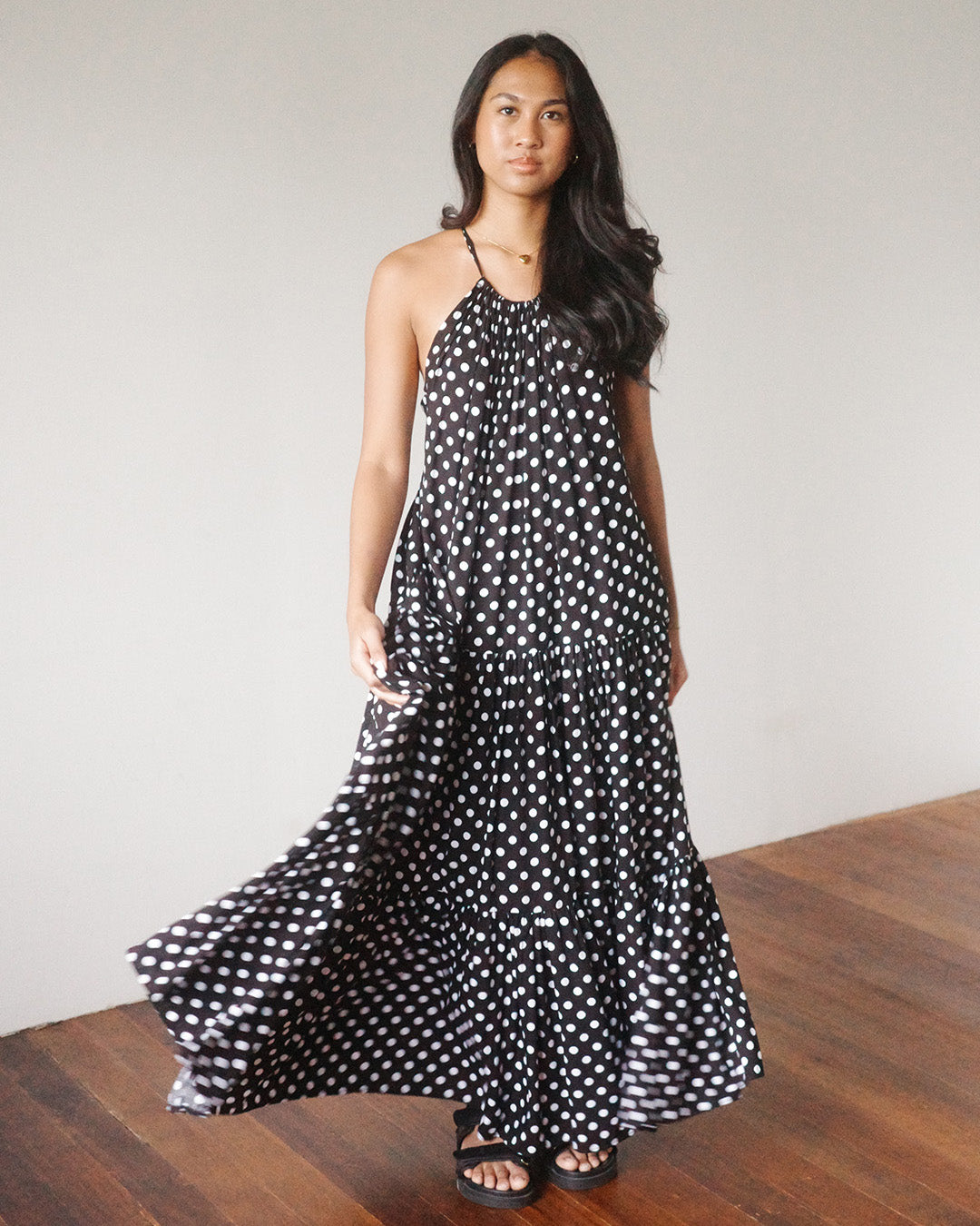 ISABELLA Tiered Polka Dot Maxi Dress (MTO)