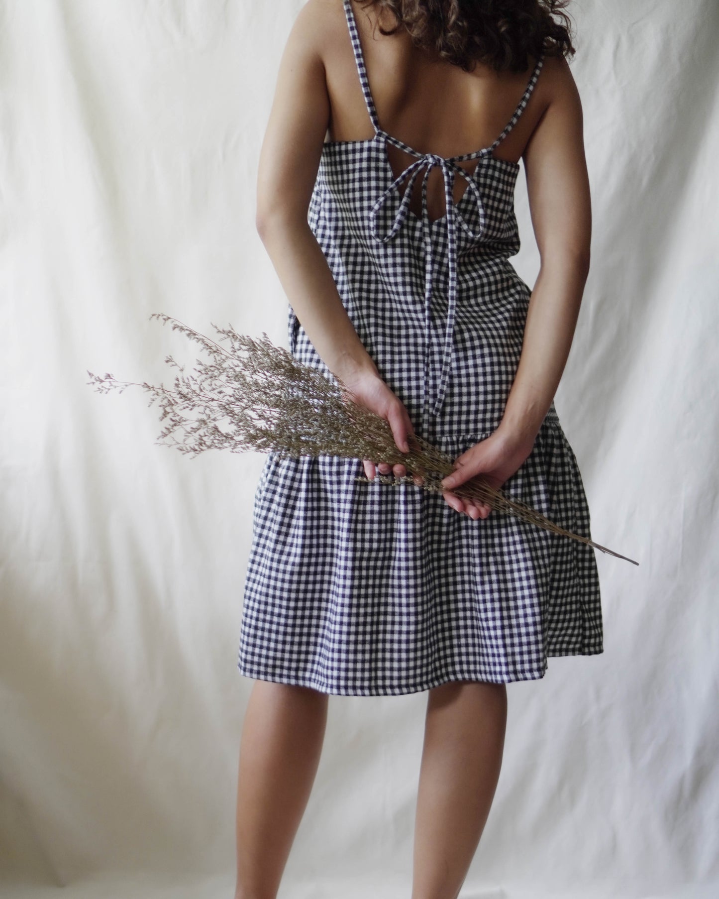 TATIANA Gingham Tie-Back Dress